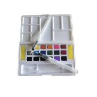 18 Assorted Travel Watercolor Set - Portable Solid Watercolor Paint Kit with Brushes Mixing Palette for Beginners and Artists